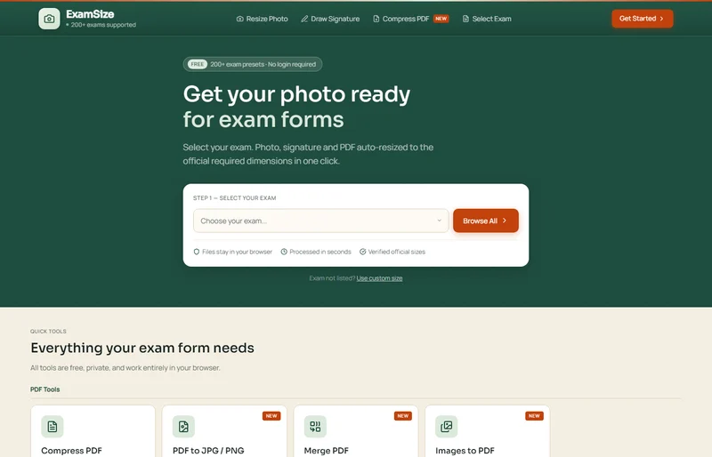 ExamSize — real product screenshot